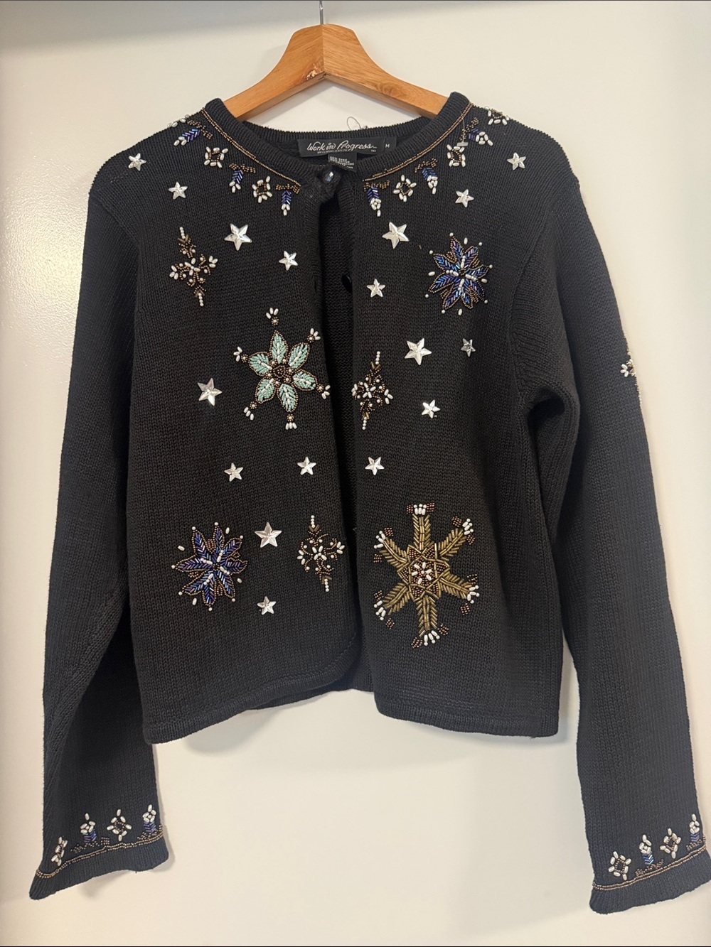 Coldwater Creek Black Beaded Snowflake Cardigan